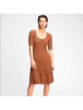 Gap Fit & Flare Short Sleeve Knit Sweater Dress in Golden Oak Brown brown, S